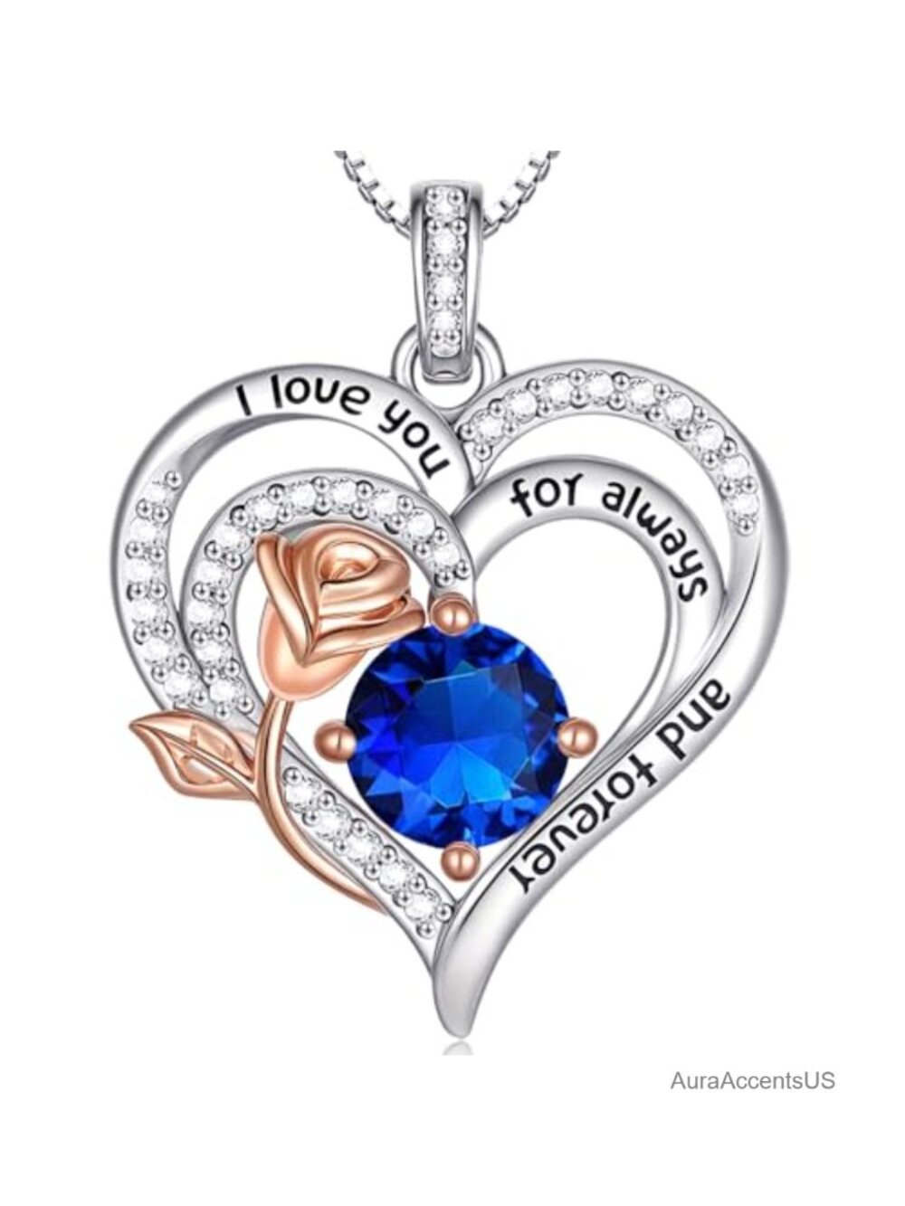 925 Sterling Silver Birthstone Heart Pendant Necklace for Women with Rose